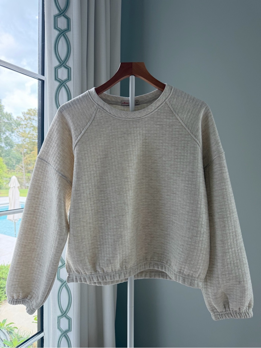 Marine Layer Textured Quilted Pullover Sweatshirt Oatmeal Cream M